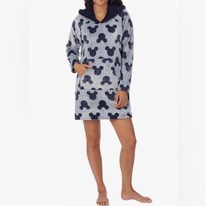 Disney Mickey Mouse Hoodie Dress Womens Small Gray Blue Soft Cozy Pull Over Robe